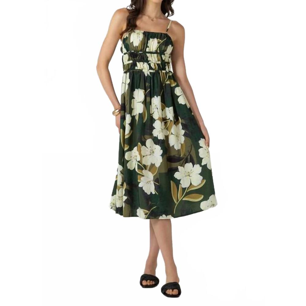 NEW DEX CLOTHING palm blossom midi dress in green